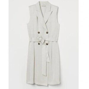 linen blazer dress double breasted sleeveless dress classy waist belt wrap dress
